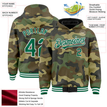 Load image into Gallery viewer, Custom Camo Kelly Green-White Bomber Full-Snap Varsity Letterman Salute To Service Hoodie Jacket
