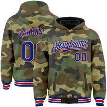 Load image into Gallery viewer, Custom Camo Royal-Red Bomber Full-Snap Varsity Letterman Salute To Service Hoodie Jacket
