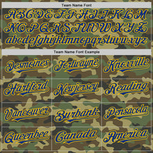 Load image into Gallery viewer, Custom Camo Royal-Yellow Bomber Full-Snap Varsity Letterman Salute To Service Hoodie Jacket
