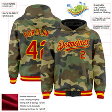 Load image into Gallery viewer, Custom Camo Red-Gold Bomber Full-Snap Varsity Letterman Salute To Service Hoodie Jacket
