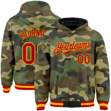 Load image into Gallery viewer, Custom Camo Red-Gold Bomber Full-Snap Varsity Letterman Salute To Service Hoodie Jacket
