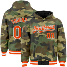 Load image into Gallery viewer, Custom Camo Orange-White Bomber Full-Snap Varsity Letterman Salute To Service Hoodie Jacket
