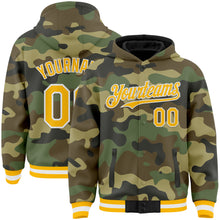 Load image into Gallery viewer, Custom Camo Gold-White Bomber Full-Snap Varsity Letterman Salute To Service Hoodie Jacket
