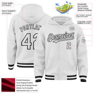 Custom White Black Bomber Full-Snap Varsity Letterman Hoodie Jacket