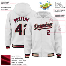 Load image into Gallery viewer, Custom White Black Crimson-City Cream Bomber Full-Snap Varsity Letterman Hoodie Jacket
