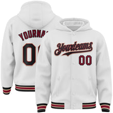 Load image into Gallery viewer, Custom White Black Crimson-City Cream Bomber Full-Snap Varsity Letterman Hoodie Jacket
