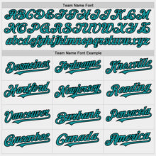 Load image into Gallery viewer, Custom White Teal-Black Bomber Full-Snap Varsity Letterman Two Tone Hoodie Jacket
