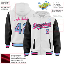 Load image into Gallery viewer, Custom White Light Blue Black-Pink Bomber Full-Snap Varsity Letterman Two Tone Hoodie Jacket
