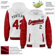 Load image into Gallery viewer, Custom White Red-Black Bomber Full-Snap Varsity Letterman Two Tone Hoodie Jacket
