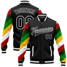 Load image into Gallery viewer, Custom Black White Christmas 3D Bomber Full-Snap Varsity Letterman Jacket
