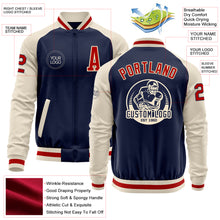 Load image into Gallery viewer, Custom Navy Red-Cream Bomber Varsity Letterman Two Tone Zipper Jacket
