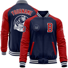 Load image into Gallery viewer, Custom Navy Red-White Bomber Varsity Letterman Two Tone Zipper Jacket
