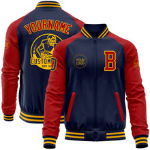 Load image into Gallery viewer, Custom Navy Red-Gold Bomber Varsity Letterman Two Tone Zipper Jacket
