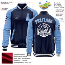 Load image into Gallery viewer, Custom Navy Light Blue-White Bomber Varsity Letterman Two Tone Zipper Jacket
