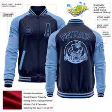 Load image into Gallery viewer, Custom Navy Light Blue Bomber Varsity Letterman Two Tone Zipper Jacket
