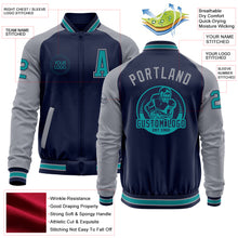 Load image into Gallery viewer, Custom Navy Gray-Teal Bomber Varsity Letterman Two Tone Zipper Jacket
