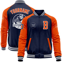 Load image into Gallery viewer, Custom Navy Orange-White Bomber Varsity Letterman Two Tone Zipper Jacket
