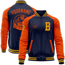 Load image into Gallery viewer, Custom Navy Orange-Gold Bomber Varsity Letterman Two Tone Zipper Jacket
