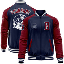 Load image into Gallery viewer, Custom Navy Crimson-White Bomber Varsity Letterman Two Tone Zipper Jacket
