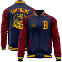 Load image into Gallery viewer, Custom Navy Gold-Crimson Bomber Varsity Letterman Two Tone Zipper Jacket
