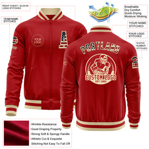 Custom Red Vintage USA Flag-Cream Bomber Varsity Letterman Zipper Jacket