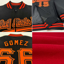 Load image into Gallery viewer, Custom Red White-Black Bomber Varsity Letterman Zipper Jacket
