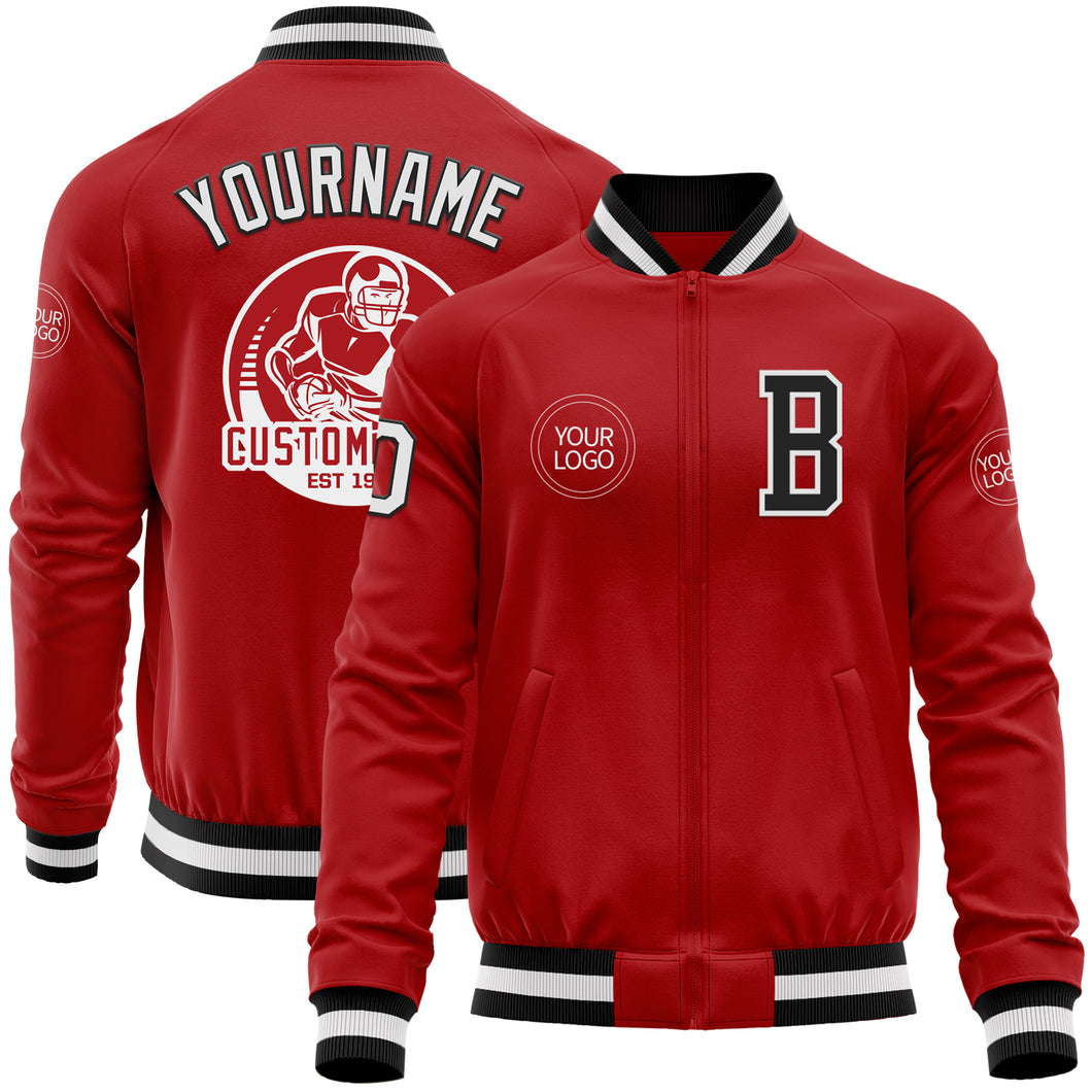 Custom Red White-Black Bomber Varsity Letterman Zipper Jacket