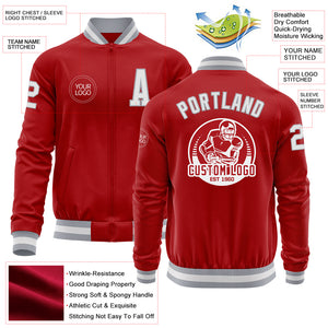 Custom Red White-Gray Bomber Varsity Letterman Zipper Jacket