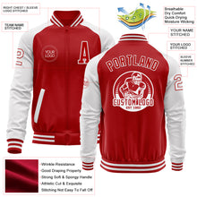 Load image into Gallery viewer, Custom Red White Bomber Varsity Letterman Two Tone Zipper Jacket
