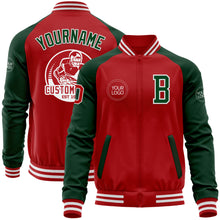 Load image into Gallery viewer, Custom Red Green-White Bomber Varsity Letterman Two Tone Zipper Jacket
