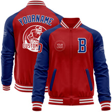 Load image into Gallery viewer, Custom Red Royal-White Bomber Varsity Letterman Two Tone Zipper Jacket
