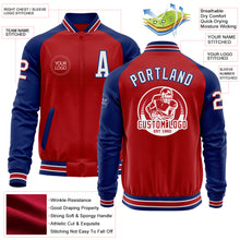 Load image into Gallery viewer, Custom Red White-Royal Bomber Varsity Letterman Two Tone Zipper Jacket
