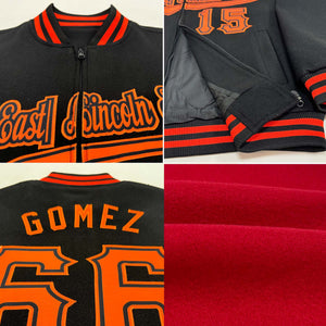 Custom Red Black Bomber Varsity Letterman Two Tone Zipper Jacket