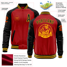 Load image into Gallery viewer, Custom Red Black-Gold Bomber Varsity Letterman Two Tone Zipper Jacket
