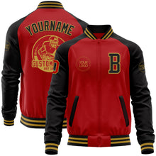 Load image into Gallery viewer, Custom Red Black-Old Gold Bomber Varsity Letterman Two Tone Zipper Jacket
