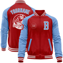 Load image into Gallery viewer, Custom Red Light Blue-White Bomber Varsity Letterman Two Tone Zipper Jacket
