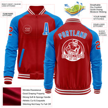 Load image into Gallery viewer, Custom Red Powder Blue-White Bomber Varsity Letterman Two Tone Zipper Jacket
