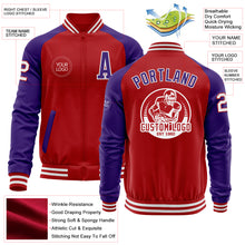 Load image into Gallery viewer, Custom Red Purple-White Bomber Varsity Letterman Two Tone Zipper Jacket
