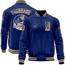 Load image into Gallery viewer, Custom Royal Vintage USA Flag Cream-Black Bomber Varsity Letterman Zipper Jacket
