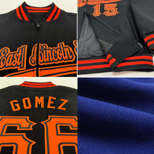 Load image into Gallery viewer, Custom Royal Black-White Bomber Varsity Letterman Zipper Jacket
