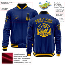 Load image into Gallery viewer, Custom Royal Black-Gold Bomber Varsity Letterman Zipper Jacket
