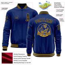 Load image into Gallery viewer, Custom Royal Black-Old Gold Bomber Varsity Letterman Zipper Jacket
