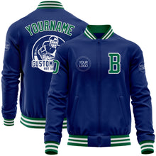 Load image into Gallery viewer, Custom Royal Kelly Green-White Bomber Varsity Letterman Zipper Jacket
