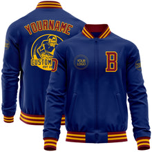 Load image into Gallery viewer, Custom Royal Crimson-Gold Bomber Varsity Letterman Zipper Jacket
