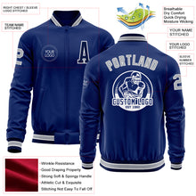 Load image into Gallery viewer, Custom Royal Gray-Navy Bomber Varsity Letterman Zipper Jacket
