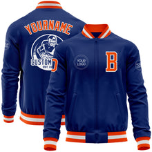 Load image into Gallery viewer, Custom Royal Orange-White Bomber Varsity Letterman Zipper Jacket
