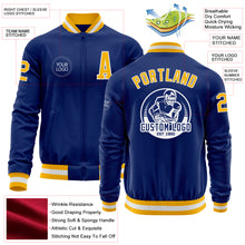 Load image into Gallery viewer, Custom Royal Gold-White Bomber Varsity Letterman Zipper Jacket
