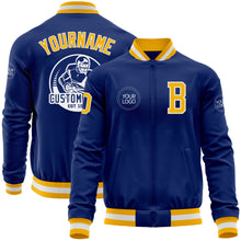 Load image into Gallery viewer, Custom Royal Gold-White Bomber Varsity Letterman Zipper Jacket
