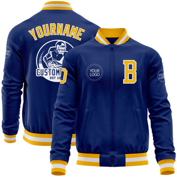 Custom Royal Gold-White Bomber Varsity Letterman Zipper Jacket