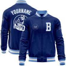 Load image into Gallery viewer, Custom Royal White-Light Blue Bomber Varsity Letterman Zipper Jacket
